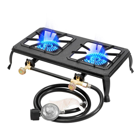 Vivicreate Portable Double Burner Outdoor Gas Stove Propane Cooker with CSA Listed Regulator And Gas Hose For Patio Camping,BBQ,Home Brewing, Turkey Fry, Maple Syrup Prep